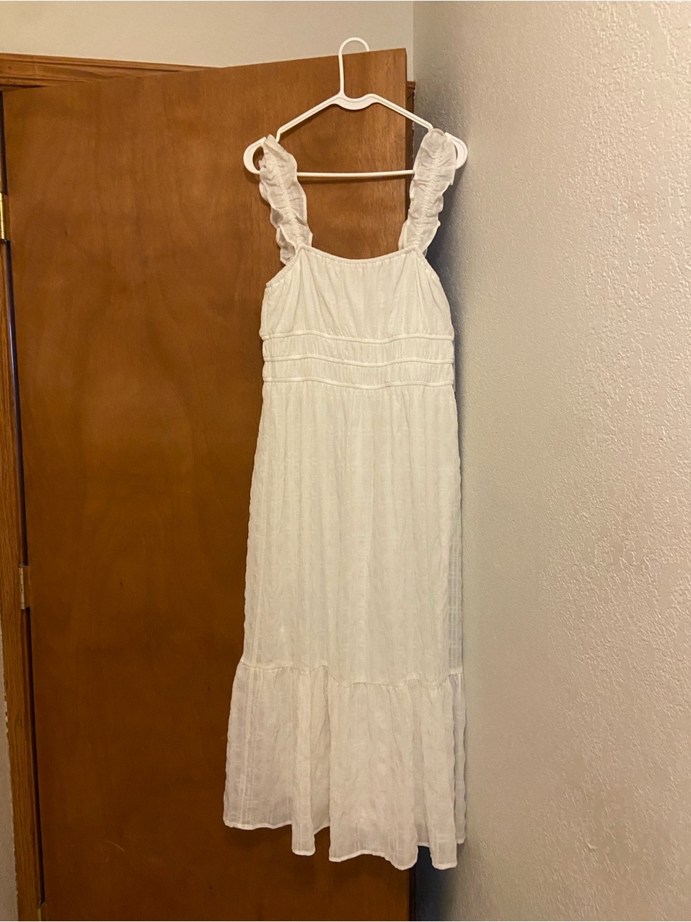 Kingston White Ruffle-Strap Midi Dress